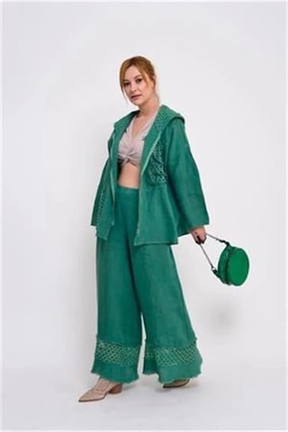 Eren Style İtalyan Fisto Paça Detaylı Keten Pantolon-9893 Gucci Yeşil