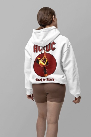 Sevbano Ac Dc Back In Black Müzik Grubu Baskılı Unisex Oversize Tasarım H Beyaz
