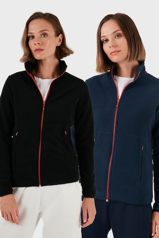 Lela Slim Fit Anti-Pilling Tüylenme Yapmayan Fermuarlı 2'Li Paket Polar Bayan Hırka 5907012S2 Lacivert-Siyah