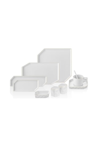 N3528 Gold Yaldızlı Kenar Flex 42 Parça 6 Kişilik Kahvaltı Takımı Beyaz