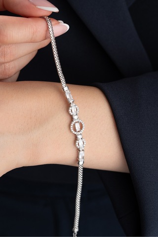 Çekirdekjewelry Işıltılı Zirkon Taşlı 925 Ayar Gümüş Şık Bileklik Gri