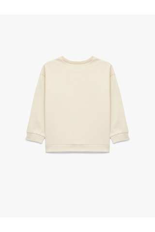 Koton Uzun Kollu Bisiklet Yaka Pamuklu Baskılı Sweatshirt Ekru 6wmg10104ak Ekru