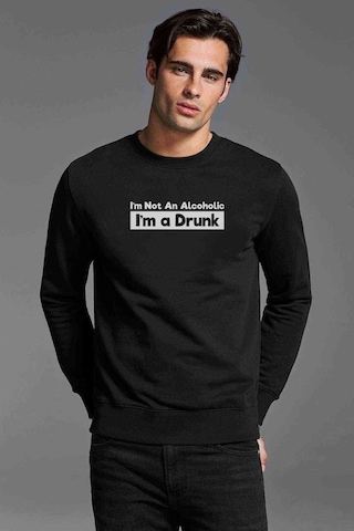 I'Am A Drunk Baskılı Siyah Erkek Örme Sweatshirt