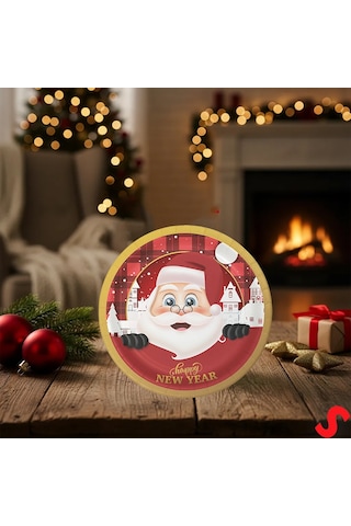 Yılbaşı Noel Baba Karton Tabak - 22cm X 8 Adet