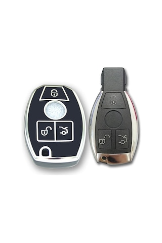 Mercedes Benz 2001-2016 Arası Uyumlu Be Tip Siyah-Gümüş Oto Anahtar Kumanda Kabı Kılıf Oto Anahtarlık