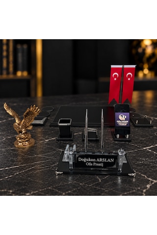 Ofis Prestij 13 Parça Gold Kartallı Kristal Kişiye Özel İsimlik Ve Sümen Seti Gold - Siyah