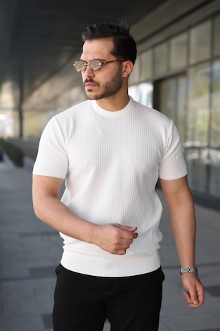 Veraura Lifestyle Erkek Bisiklet Yaka Petek Dokulu Kısa Kollu Triko Tişört Beyaz