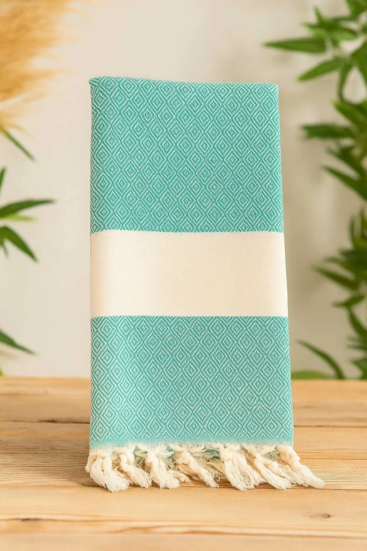 Bohem Tarz Asorti Elmas Peştemal Havlu 90x150 Cm, %100 Pamuk, Unisex Kullanım Açık Turkuaz
