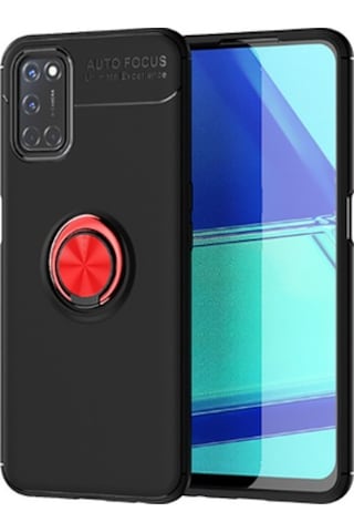 Oppo Reno A52 Kılıf Yüzüğü Stant Ve Araç Tutucu Olabilen Şık Esnek Premium Silikon Kapak Ryc/ravel Siyah - Kırmızı