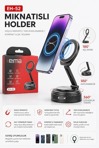 Eima Eh-52 Mıknatıslı Telefon Tutucu 360 Döner Araç İçi Vantuzlu Stand Diğer