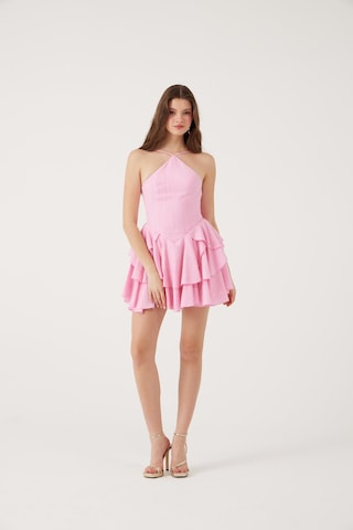 Holly Lolly Fırfırlı Halter Yaka Mini Keira Elbise Pembe