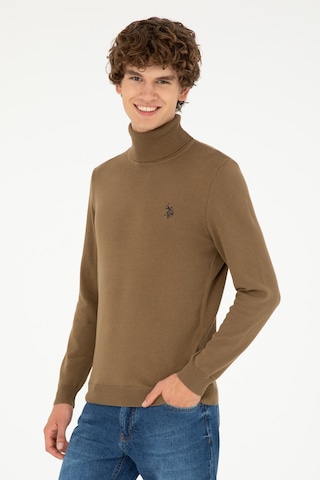 U.S. Polo Assn. Erkek Slim Fit Boğazlı Yaka Haki Basic Kazak 50293523-VR027