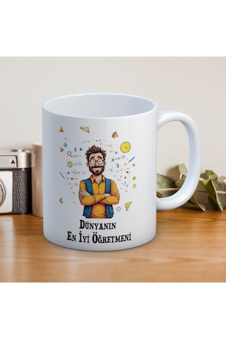 Dünyanın En İyi Öğretmenine Özel Öğretmenler Günü Hediyelik Baskılı Kupa Beyaz