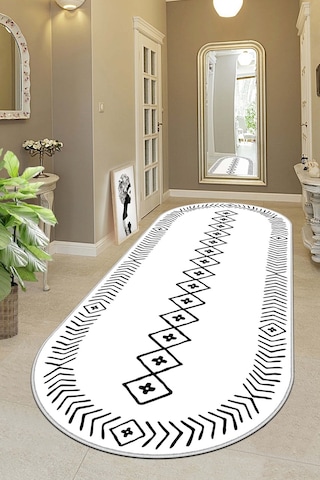 West Home Makinede Yıkanabilir Kaymaz Taban Leke Tutmaz Oval Yolluk Ev Dekorasyonu İçin Beyaz Kesme Yolluk 375 White Oval Yolluk