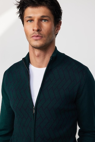 Tudors Slim Fit Dar Kesim Yarım Balıkçı Yaka Fermuarlı Önü Desenli Yeşil Erkek Hırka-29526 Multi Çok Renkli