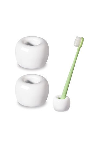 Banyo Tezgahları İçin Seramikten Şık Mini Diş Fırçası Tutucu, Beyaz, 2'li Diğer