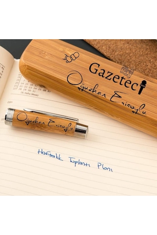 Gazetecilere Özel Bambu Kutulu Kalem Seti