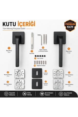 Lama Premium Siyah Kapı Kolu Modern Mat Siyah Oda Kapısı Kolu Dayanıklı İç Kapı Kolu