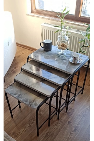 Milano 3d Parlak Sunta Metal Statik Siyah Ayaklı 4'lü Zigon Sehpa Üreticiden E1 Tse Mermer