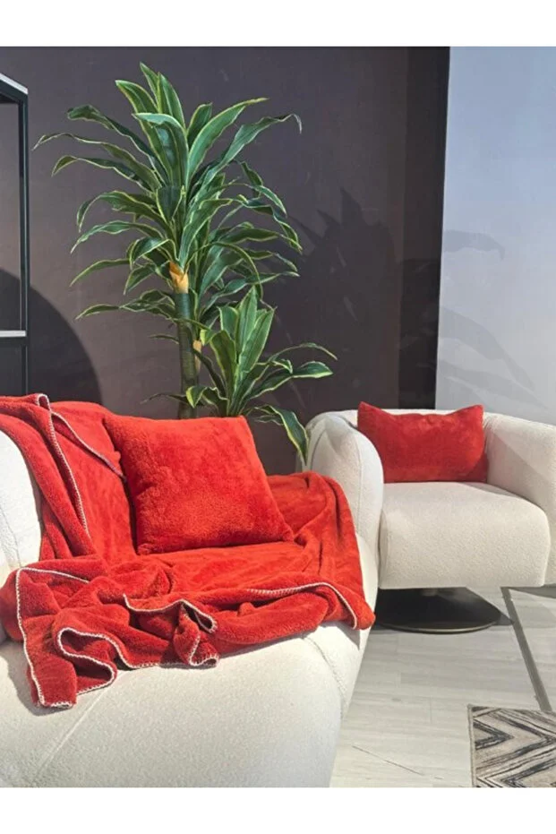 Wellsoft Tek Kişilik Tv Battaniye Ve Kırlent Seti 150 X 200 Cm Kiremit