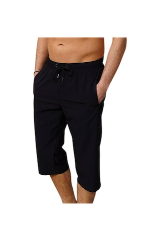 Siyah Diz Altı Uzun Model Su İtici Özellikli Likralı Esnek Kumaş Erkek Plaj Deniz Kapri Şort - 941-siyah 001