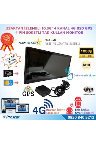 Uzaktan İzlemeli 10.36 İnç Dokunmatik 4 Kanal 4g Gps Bsd Kör Nokta Uyarı Sistemli Monitör
