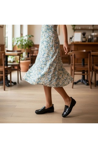 Ne&ve Shoes Siyah Rugan Deri Astarsız Esnek Kadın Günlük Şık Ve Rahat Loafer