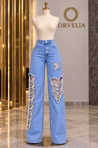 Orvelıa İnci İşleme Denim Açık Mavi