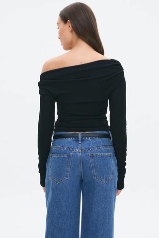 Madmext Siyah Kadın Off Shoulder Uzun Kollu Bluz Mg2567 Siyah