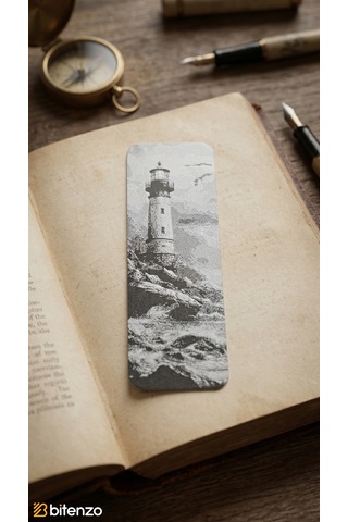 Deniz Feneri Temalı Kabartma Dokulu Kitap Ayracı - Nostaljik Manzara Tasarım Kitap Aksesuarı