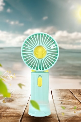 Thentech Telefon Koyma Aparatlı Mini Fan Serinletici Ayaklı Şarjlı El Fanı Şarjlı Telefon Standlı Pervane Turkuaz