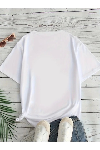 Modi Baskılı Oversize Bisiklet Yaka T-shirt - Beyaz - Mymg158840