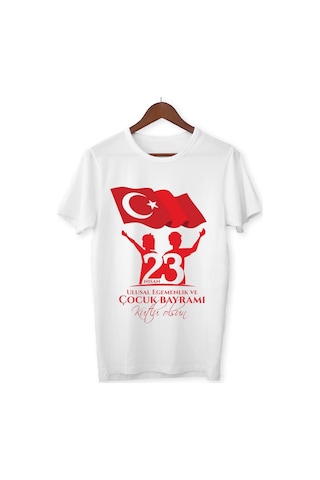 Alpşan Ticaret 23 Nisan Çocuk Bayramı Baskılı Çocuk Tişört 23 Nisan T-shirt 50 Beyaz