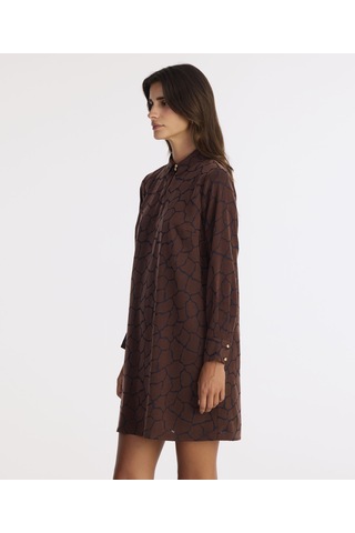 Yargıcı A Form Gömlek Yaka Uzun Kol Elbise 25kkel7035x 003 Kahverengi