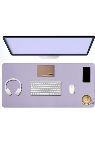 Deri Mouse Pad Dikişli Kenar Çift Yönlü Kullanım Masa Matı Sümen 90x40 Xl Lila