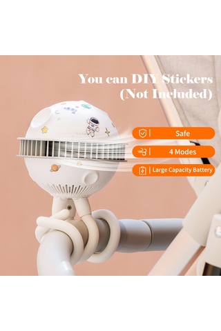 Padalink Gri Yeni Nesil Bebek Arabası Fanı - Turbin Kanatsız, 4 Hızlı, Telefon Tutucu, Usb Şarjlı, Güvenli Kullanim