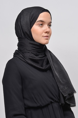 Altobeh Kadın Düz Renk Pırıltı Simli Tesettür Shawl Parlak Abiye Şal - Siyah