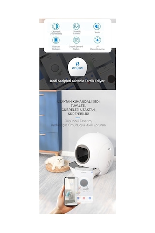 Els Pet Smart Pro Akıllı Otomatik Kedi Tuvaleti App Kontrol Uv Temizleme