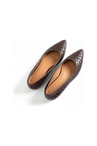 Ne&ve Shoes Kahve Hakiki Deri Örgü Detaylı Kadın Sivri Burun Şık Ve Rahat Babet Kahverengi