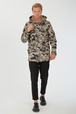 Sposo 1738 Su Itici Kumaş , Kapşonlu Siyahlı Kamuflaj Erkek Kaban Yeşil - Siyah