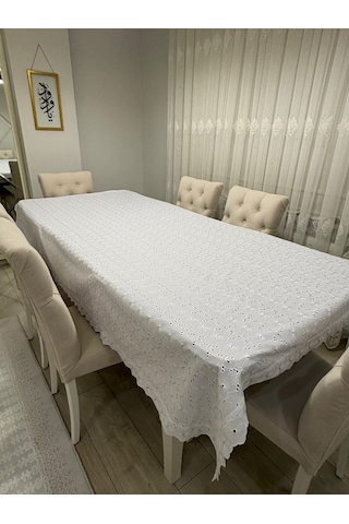 Brode Nakış Işlemeli Dertsiz Masa Örtüsü 150x250 Beyaz