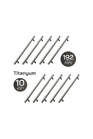 10 Adet Titanyum Renk 192mm 19,2cm Metal Mobilya Mutfak Dolap Çekmece Dolabı Kulbu Kulpu Kulpları