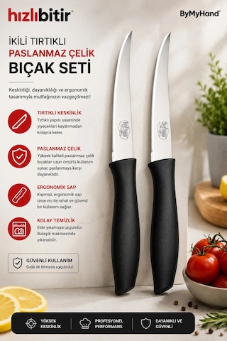 Bymyhand Paslanmaz Çelik Siyah Meyve Bıçağı Soyma Bıçağı Dilimleme Bıçağı 2'li Set