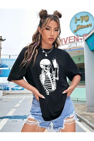 Baskılı T-shirt - Siyah Siyah