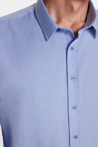 Tudors Modern Slim Fit Uzun Kollu Pamuklu Kolay Ütü Armürlü Mavi Erkek Gömlek-32640 Mavi