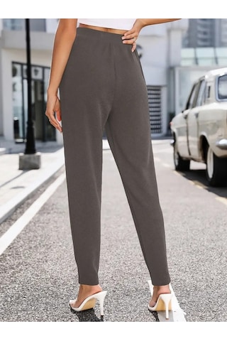 Reka Moda Kadın Yüksek Bel Cepli Rahat Kesim Ithal Krep Pantolon Gri