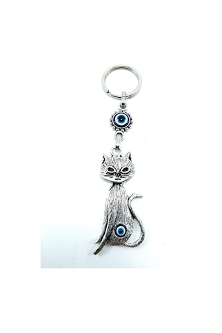 Nazar Boncuğu Metal Kedi Anahtarlık/dikiz Ayna Süsü Hediyelik Eşy