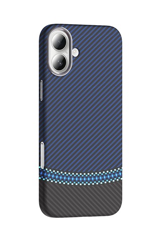 Apple Uyumlu iPhone 16 Kılıf M-safe Şarj Özellikli Karbon Fiber Görünümlü Gros Kılıf Siyah-lacivert