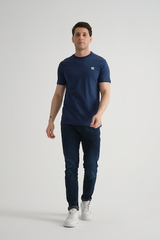 Shooter Sportwear Shooter Erkek Pamuklu Esnek T-shirt Standart Kalıp Minimal Logolu İndigo