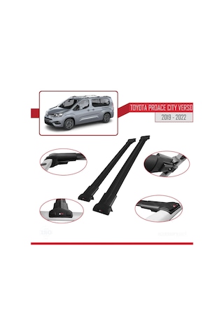 Toyota Proace City Verso 2019-2022 Arası İle Uyumlu Fly Model Ara Atkı Tavan Barı Siyah